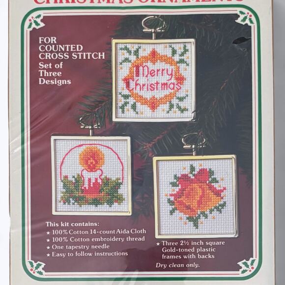 VTG WonderArt Counted Cross Stitch Christmas Ornaments Kit Sealed (Makes 3) 5534 - Picture 3 of 7